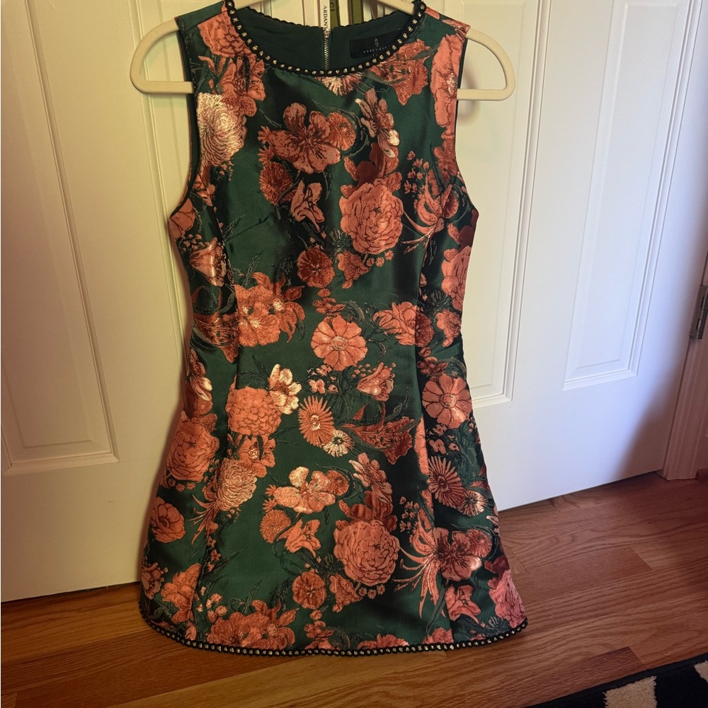 Green Floral Jacquard Mini Dress - Abbey Glass